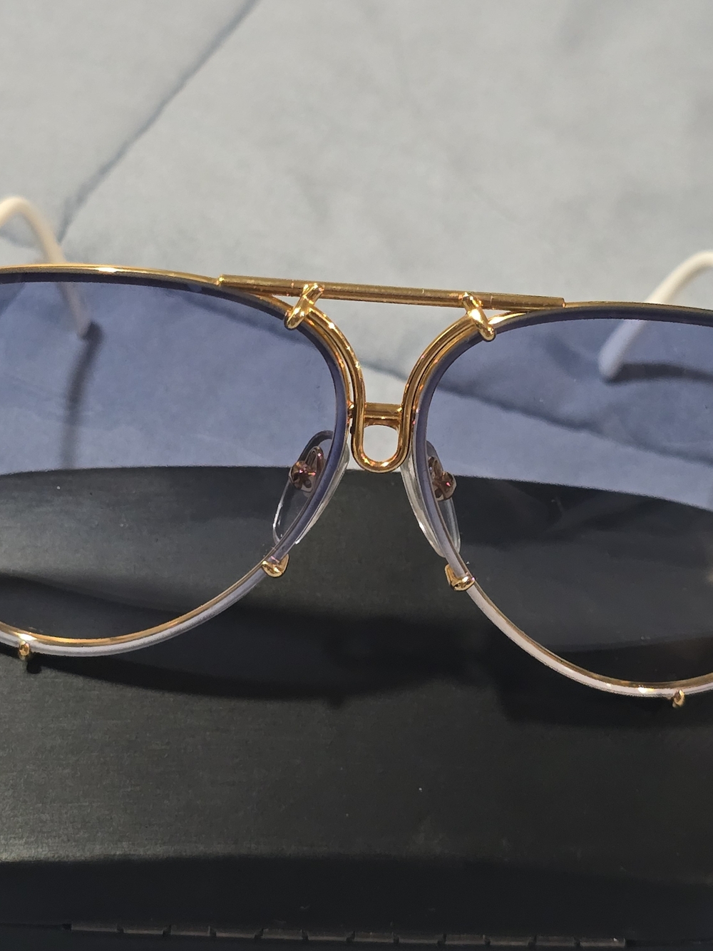 Gold Aviator Sunglasses with Blue Gradient Lenses
